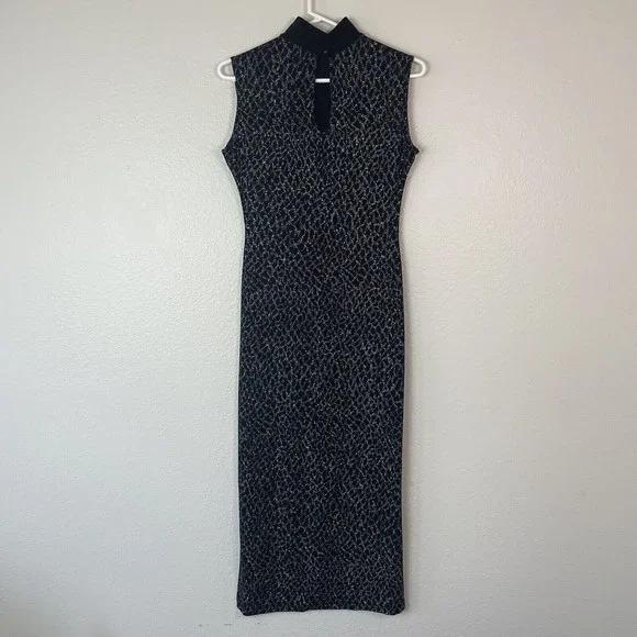 Vintage Geneva Sleeveless Glitter Top Stretch High Slit Mandarin Collar Small - Picture 10 of 16